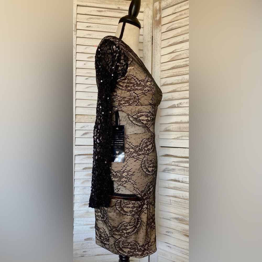 NWT BEBE Addiction Sparkle One Sleeve Lace Dress‎ - Picture 4 of 12